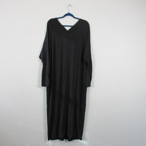 Quince French Terry Modal Maternity Nursing Lounge Dress Black L Comfort 512 - Picture 2 of 11
